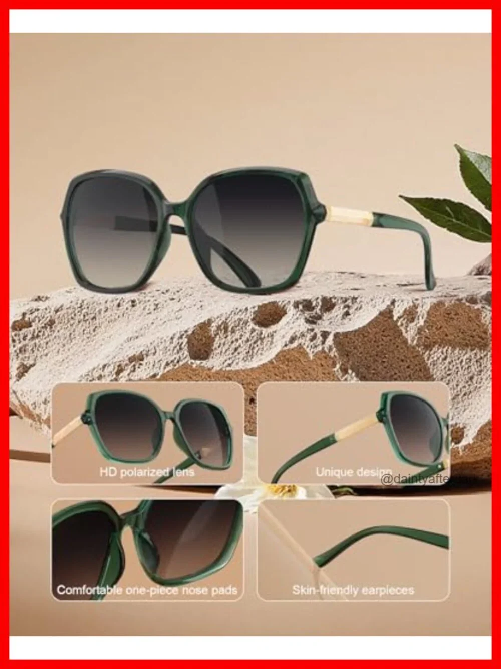 Women's Polarized Square Sunglasses with Rhinestone Frame UV400 Protection